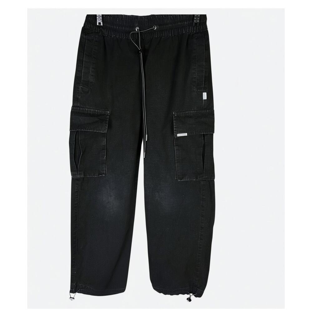 Carre Paris France Men's Small Black Ripcord Elastic Waist Cargo Pants Casual
